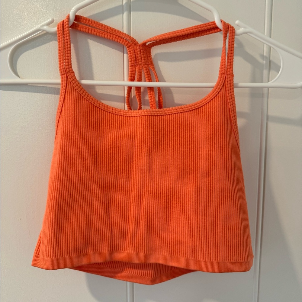 WORN 1x - Forever 21 Ribbed Neon Coral Cross Back Tank